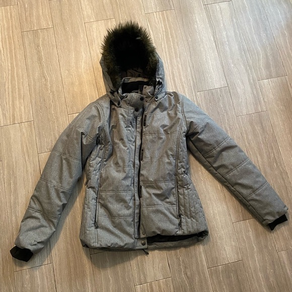 Iceburg Grey Removable Fur Hooded Puffer Jacket Insulated Winter Ski Snow Medium - Picture 1 of 10